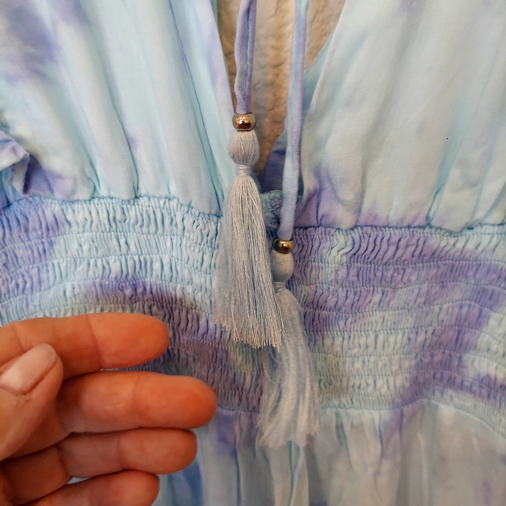 NWT Tiare Hawaii V Neck Blue & Lavender Tie Dye Beach Cover up Size 6 - Picture 7 of 17